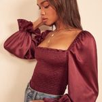 Reformation Chamomile Puff Sleeved Silk Satin Top Blouse Plum Burgundy Size XS Photo 3
