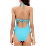 Lucky Brand Golden Wave Lace Front Tie One Piece Swimsuit Textured Blue M Photo 2