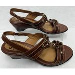 Sofft Brown Leather Slingback Ankle Strap Wedge Peep Toe Sandal Shoe 7.5W Wide Size 7.5 Photo 2