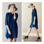 Madewell Jane Buffalo Check Plaid Shirtdress S Blue Black Button Down Photo 3