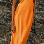 ZARA dress maxi midi hot orange satin effect wedding party cocktail Photo 4