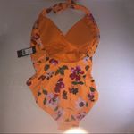 Rachel Roy Swimsuit One-Piece Floral on Orange Sunrise Halter Top Sz L NWT Photo 3