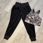 Athleta Gray Cropped Tank Top Fitted Athletic Wear and black velvet pants Photo 4