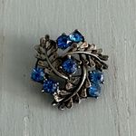 So Beautiful Blue Rhinestone Pewter Vintage Brooch Lots Of Sparkle Photo 2