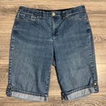 Christopher & Banks  Women Denim Bermuda Jean Shorts Cuffed Roll Tab High Rise 10 Photo 0