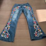 Floral Embroidered Wide Leg Jeans sz small Blue Photo 3