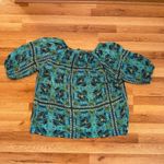One World 1X Boho Peasant Blouse Blue Green Paisley Festival Top Rayon Photo 4