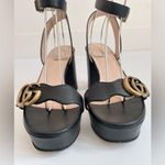 Gucci Marmont GG Platform Sandals EU 37 US 7 Black Leather Block High Heel Photo 3
