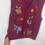 Vintage 90s Fall Leaf Boho Sweater Vest Cardigan Size XL Cozy Warm Tones Red Photo 1