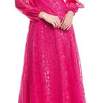 Taylor Midi Dress Size 6 Petite Hot Pink Long Sleeve V Neck Printed Chiffon NEW Photo 0