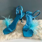 Pretty Little Thing  Teal Feather Detail Heels Photo 2