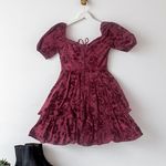 City Vibe Dress Velvet Floral Sweetheart Neck Puff Sleeve Tiered Maroon Size 0 Photo 1