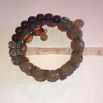 Boho Beaded Neutral Tone Brown Blue & Orange Beads Wrap Bracelet Photo 4