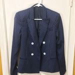 ABS Allen Schwartz Allen B. Schwartz ABS women's small petite navy pinstripe buttoned blazer jacket Photo 2