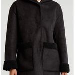 Lucky Brand Faux Shearling Lined Black Faux Suede Barn Coat Hooded Jacket NEW Photo 12