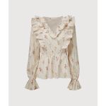 Rachel Parcell  Floral Ruffle Peplum Blouse V-Neck Long Sleeve Women's M Photo 3