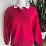 Vintage Red Fall Sweatshirt – 90s Collared Pullover Embroidered Leaves XL Photo 0