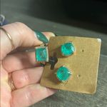 Bomb Party Emerald & CZ Goldtone Cushion Stone Earrings & Ring Set Gold Photo 5