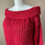 Wishful Thinking  Red Chenille Eyelash Knit Chunky Off Shoulder Sweater - Sz S/M Photo 4