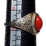 Silver Tone Ring Red Oval Cabochon Sz 8.5 Floral Design Photo 2