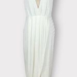 Bebe  Asymmetric Halter Dress Women's XS White Midi V-Neck Sleeveless Wrap Style Photo 2