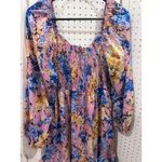 Floral Smocked Square Neck Puff Sleeve Mini Dress Pink Blue Yellow Size L Photo 5
