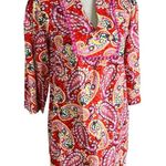 Boden Evangeline Linen Tunic Dress in Red Pop Mexican Paisley Size 4 petite Photo 6