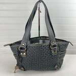 Fossil Modern Vintage Raffia Black Rattan Leather Woven Satchel Shoulder Bag Key Photo 0