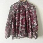Topshop  Sz 8 Womens Dark Red Floral Print Mock Neck Shirt Blouse Prairie Boho Photo 0