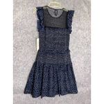 AQUA Bloomingdale's Navy Polka Dot Smocked Ruffle Mini Dress NWT Size S Preppy Photo 4