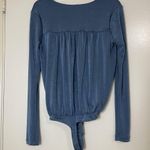 Free People  intimately turnt sheen blue long sleeve plunge bodysuit Medium Photo 6