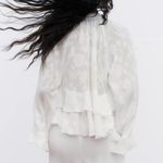 ZARA  NWT white ruffled v neck flowy top jacquard floral detail Photo 2