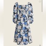 J.Crew Linen Daydream Midi Dress Large Zinnia Floral Blue Smocked Puff Sleeve Photo 10