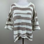 Sloane Rouge Sweater XS Fringe 3/4 Sleeve Wool Blend Striped Open Knit White Photo 0