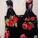 Vintage Asymmetrical Black Dress with Red Roses Size M Photo 3