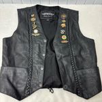 Unik Vintage Motorcycle Black Leather Vest with Unique Pins Size L Size L Photo 6