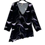 Susan Lawrence Vintage Y2K Black Abstract Print Sharkbite Asymmetric Top Size 1X Photo 2