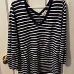 Loft  Navy and White Striped Knit Top Photo 0