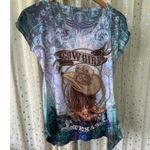 Sweet Gisele Cowgirl Texas Bling Jewels Boots Hat Ombre Handkerchief Hem Shirt M Blue Size M Photo 2
