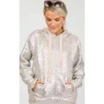 ZARA  Woman Silver Metallic Foil Hoodie Futuristic Y2K Streetwear Knit FW23 Small Photo 1