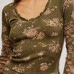 We The Free Free People WTF Clover Floral Printed Thermal Top Army Combo Size Large Photo 0