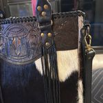 None Black and White Fringe Leather Tote Photo 3