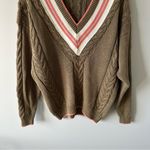 Vintage Casual Corner Preppy Cable Knit Tennis Sweater Olive Pink Women’s M Green Size M Photo 2