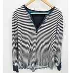 Betsey Johnson Top Women LARGE Grey White Striped V-Neck Henley Long Sleeve Photo 7