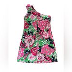 Lilly Pulitzer Lilly Pulitzer Women Pink Navy Floral One Shoulder Ruffled Silk Cotton Dress L Photo 1