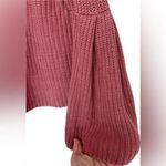 Free People  XS Rose Pink Damsel Bell Sleeve V-Neck Cotton Sweater Boho Chic Knit Photo 3