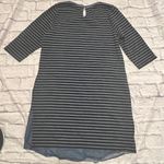 J.Jill Striped Cotton Knit Dress with Chambray Hem Detail‎ Medium Blue Photo 7