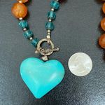 Handmade Agate Stone Crystal Faux Turquoise Heart Pendant Toggle Chunky Necklace Photo 8
