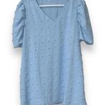 Womens large Dressy Casual V Neck Swiss Dot Short Puff Sleeve Blouses Tunic Tops Blue Photo 0