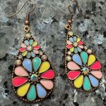 2/$25 or 3/$35 NWOT Colorful Floral Boho Enamel and Jeweled Teardrop Earrings Yellow Photo 0